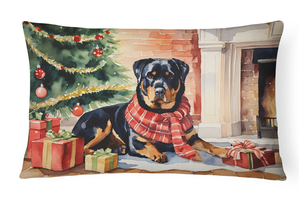 Rottweiler Cozy Christmas Decorative Throw Pillow 12x16 Indoor Outdoor Accent Cushion, Fabric Cover with Insert for Sofa, Bed, Porch & Living Room