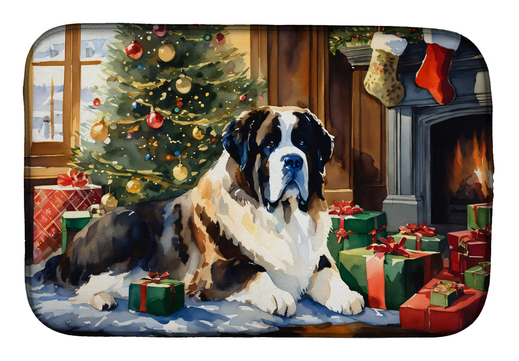 Saint Bernard Cozy Christmas Dish Drying Mat Absorbent Dish Drying Mat Pad for Kitchen Counter Dish Drainer Mat for Countertop, 14 x 21", Multicolor
