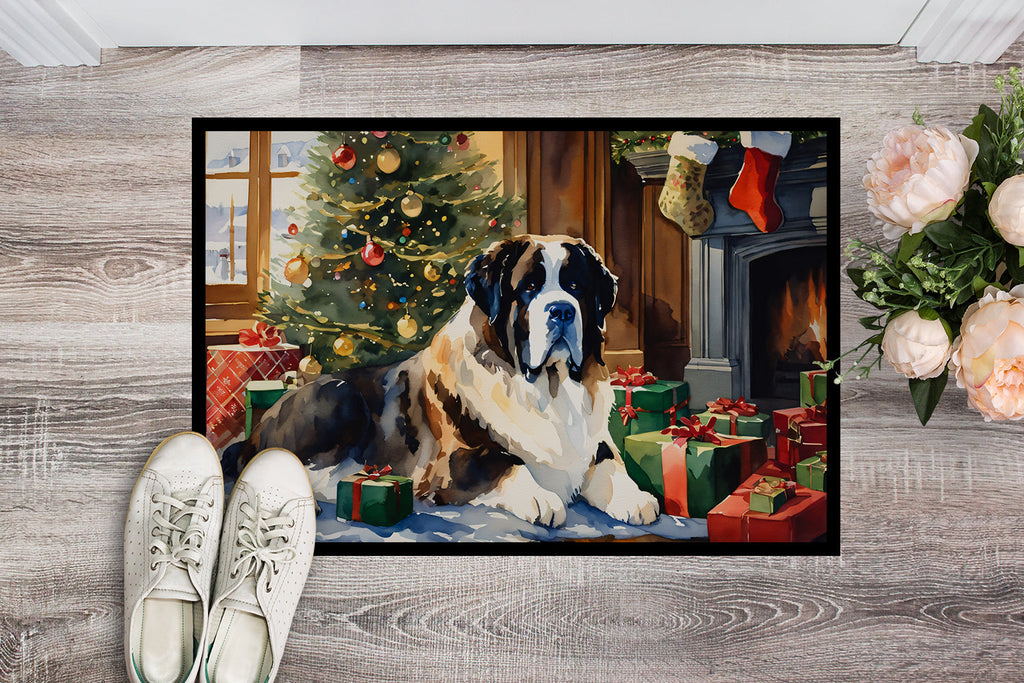 Saint Bernard Cozy Christmas Doormat Indoor Outdoor 24H X 36W Front Door Mat Rugs for Entryway, Non Slip Washable Low Pile,