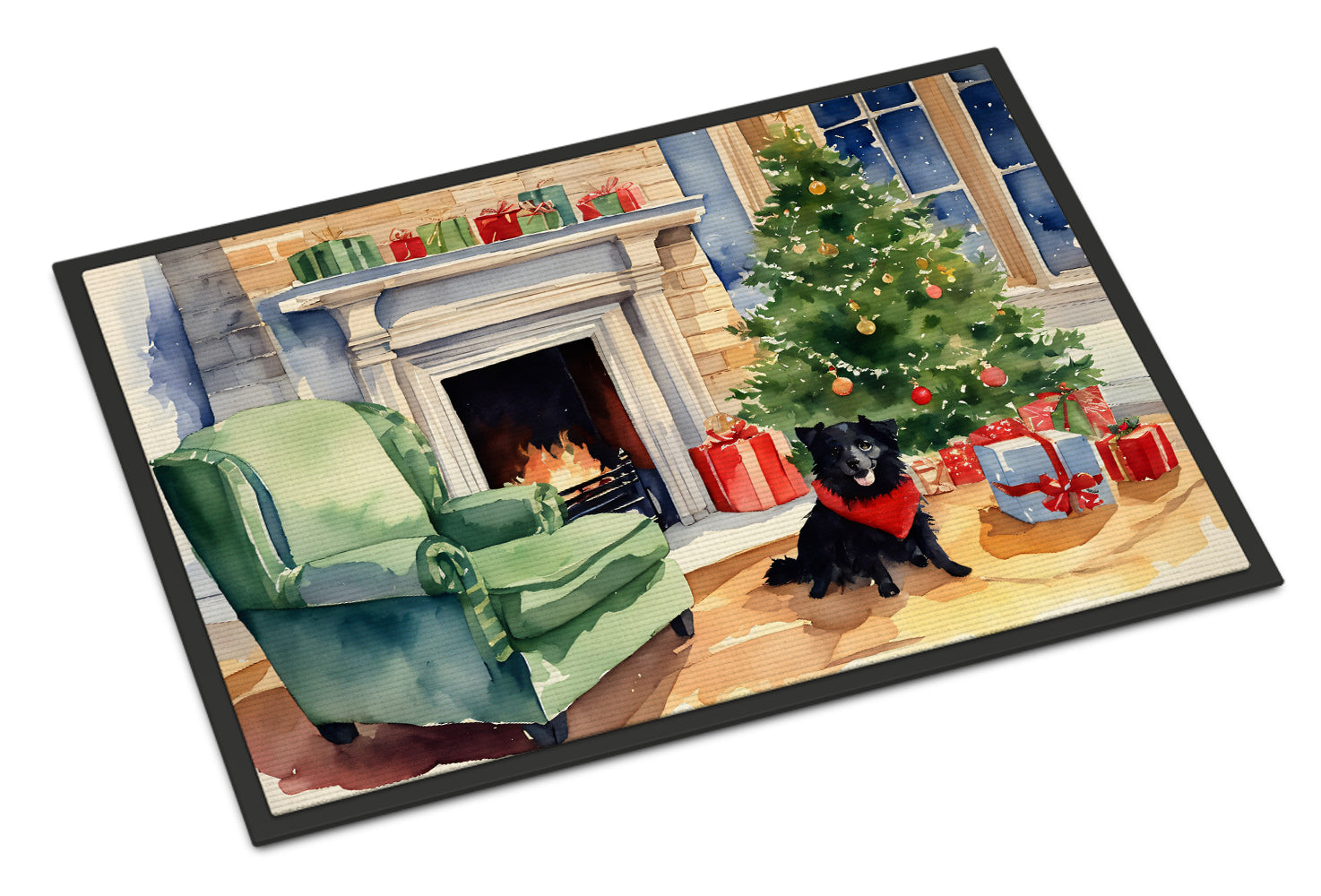 Schipperke Cozy Christmas Doormat Indoor Outdoor 24H X 36W Front Door Mat Rugs for Entryway, Non Slip Washable Low Pile,