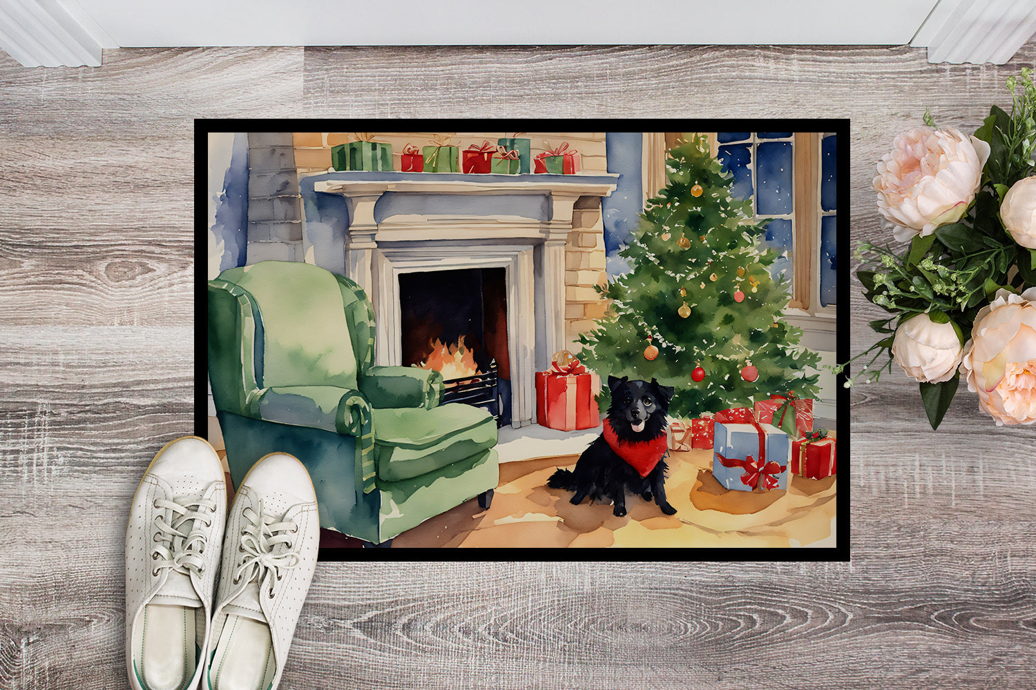 Schipperke Cozy Christmas Doormat Indoor Outdoor 24H X 36W Front Door Mat Rugs for Entryway, Non Slip Washable Low Pile,
