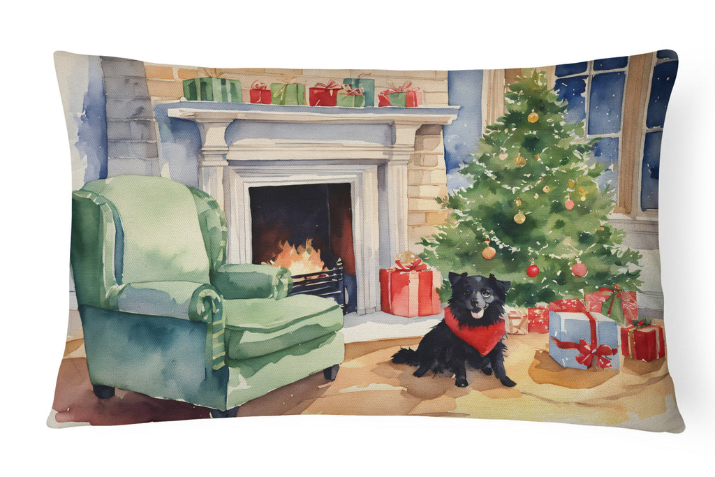 Schipperke Cozy Christmas Decorative Throw Pillow 12x16 Indoor Outdoor Accent Cushion, Fabric Cover with Insert for Sofa, Bed, Porch & Living Room