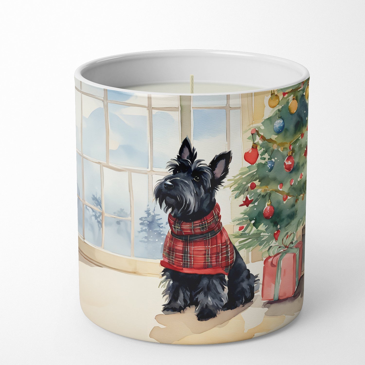Scottish Terrier Cozy Christmas Decorative Soy Candle Nature Soy Wax Essential Oil Home Decor Ideal for Bedroom Kitchen Bath Office Gift, 10 oz