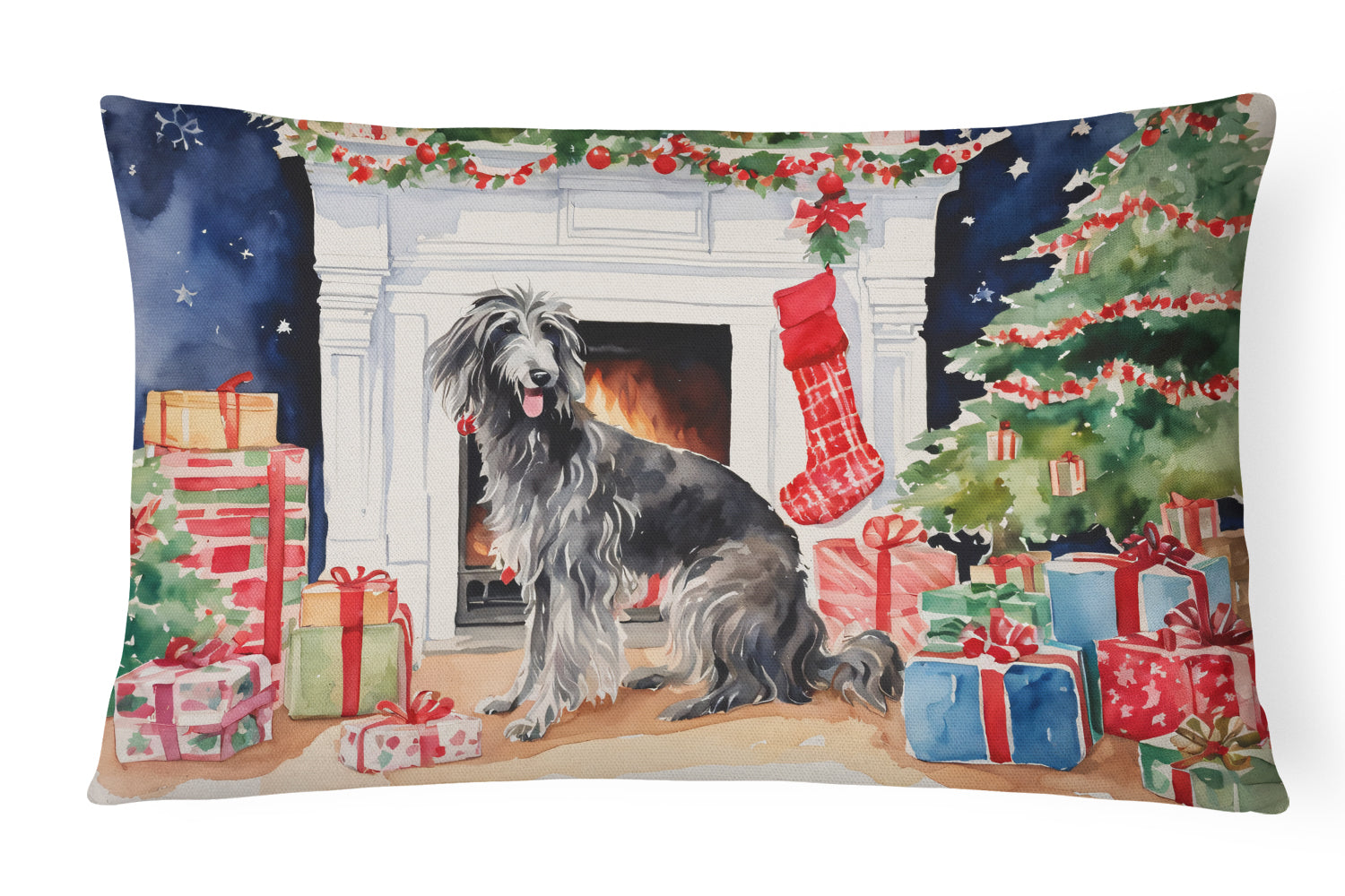 Scottish Deerhound Cozy Christmas Decorative Throw Pillow 12x16 Indoor Outdoor Accent Cushion, Fabric Cover with Insert for Sofa, Bed, Porch & Living Room
