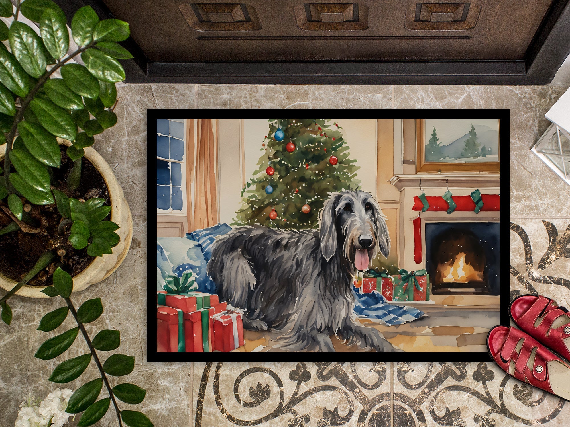 Scottish Deerhound Cozy Christmas Doormat Indoor Outdoor 24H X 36W Front Door Mat Rugs for Entryway, Non Slip Washable Low Pile,
