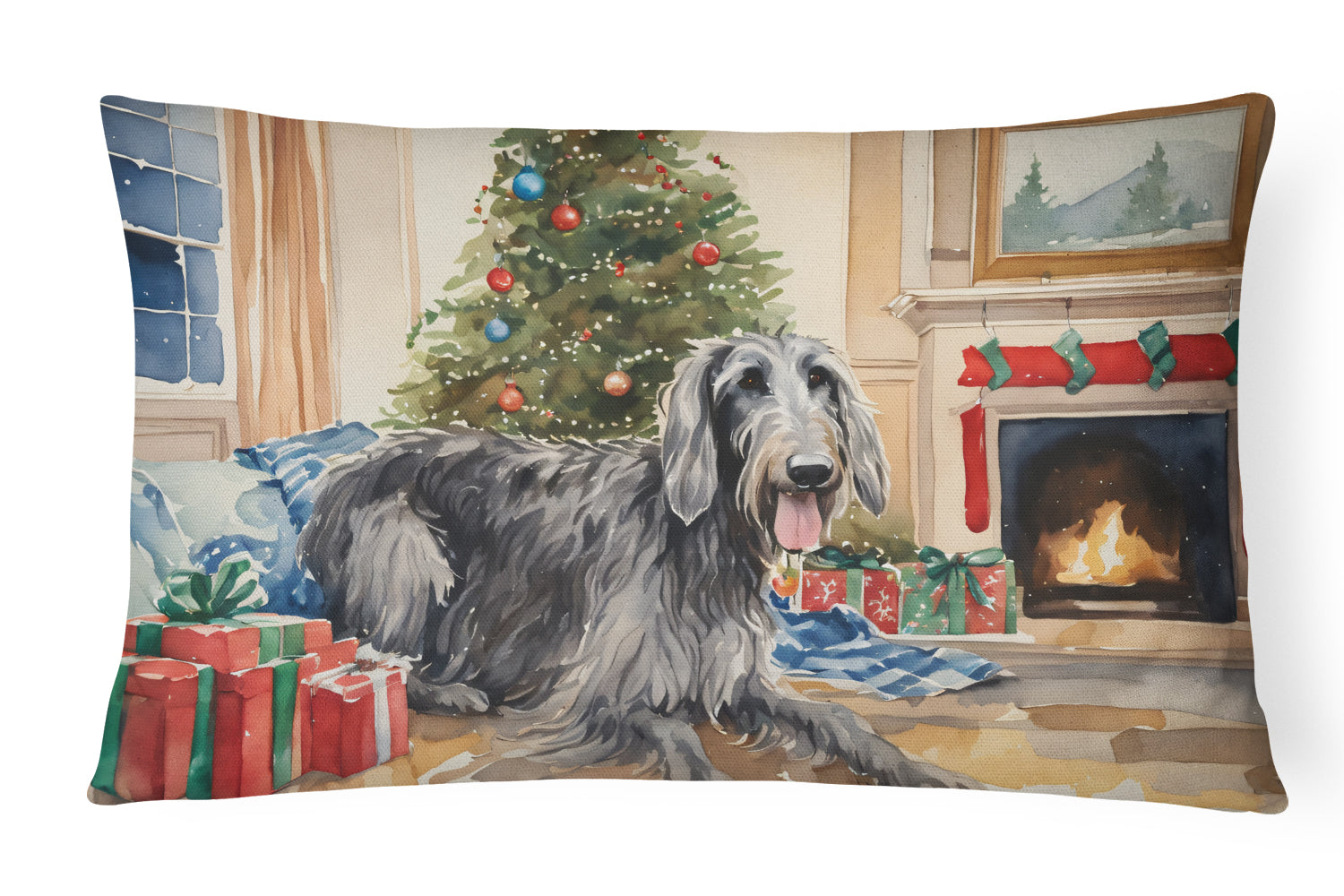 Scottish Deerhound Cozy Christmas Decorative Throw Pillow 12x16 Indoor Outdoor Accent Cushion, Fabric Cover with Insert for Sofa, Bed, Porch & Living Room