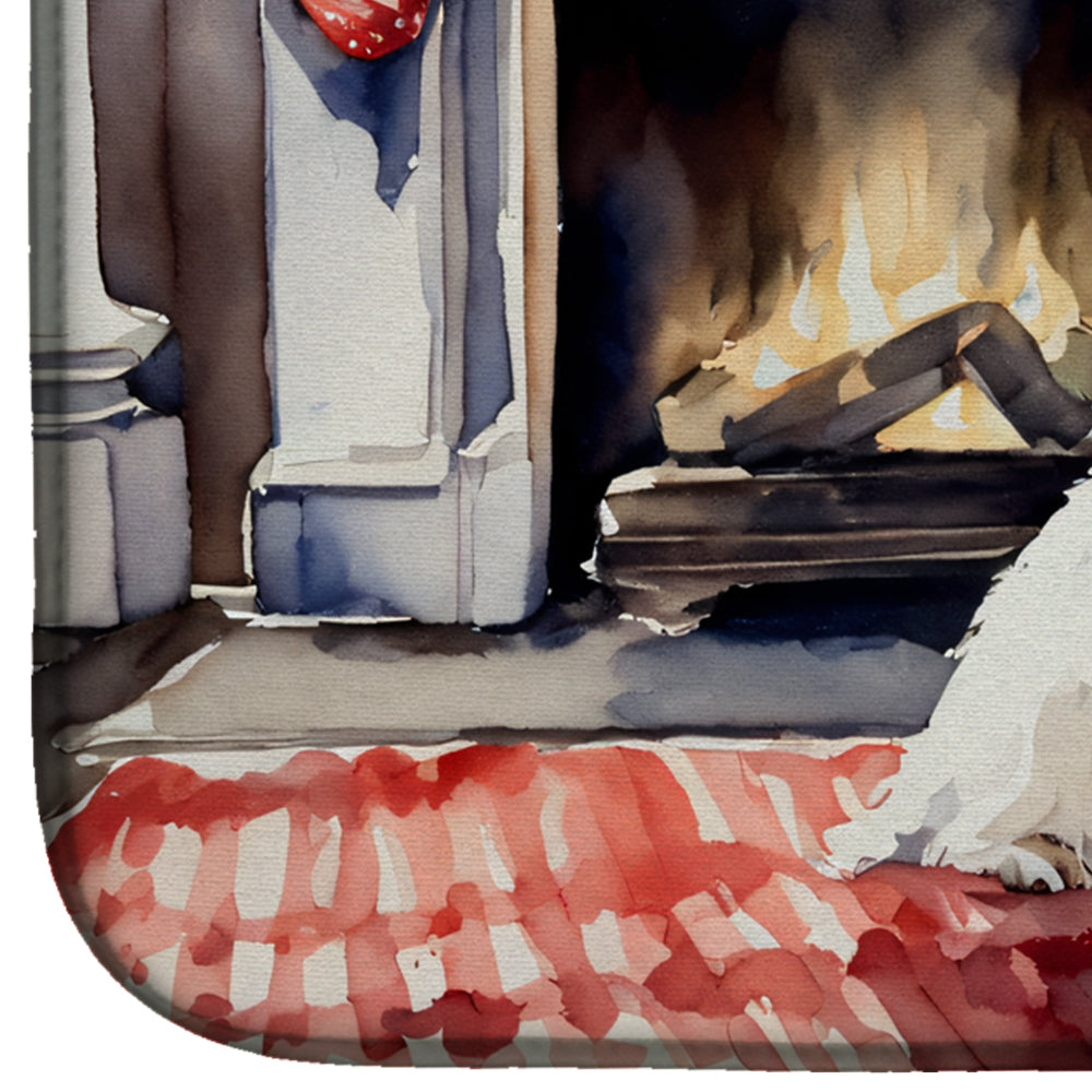Sealyham Terrier Cozy Christmas Dish Drying Mat Absorbent Dish Drying Mat Pad for Kitchen Counter Dish Drainer Mat for Countertop, 14 x 21", Multicolor