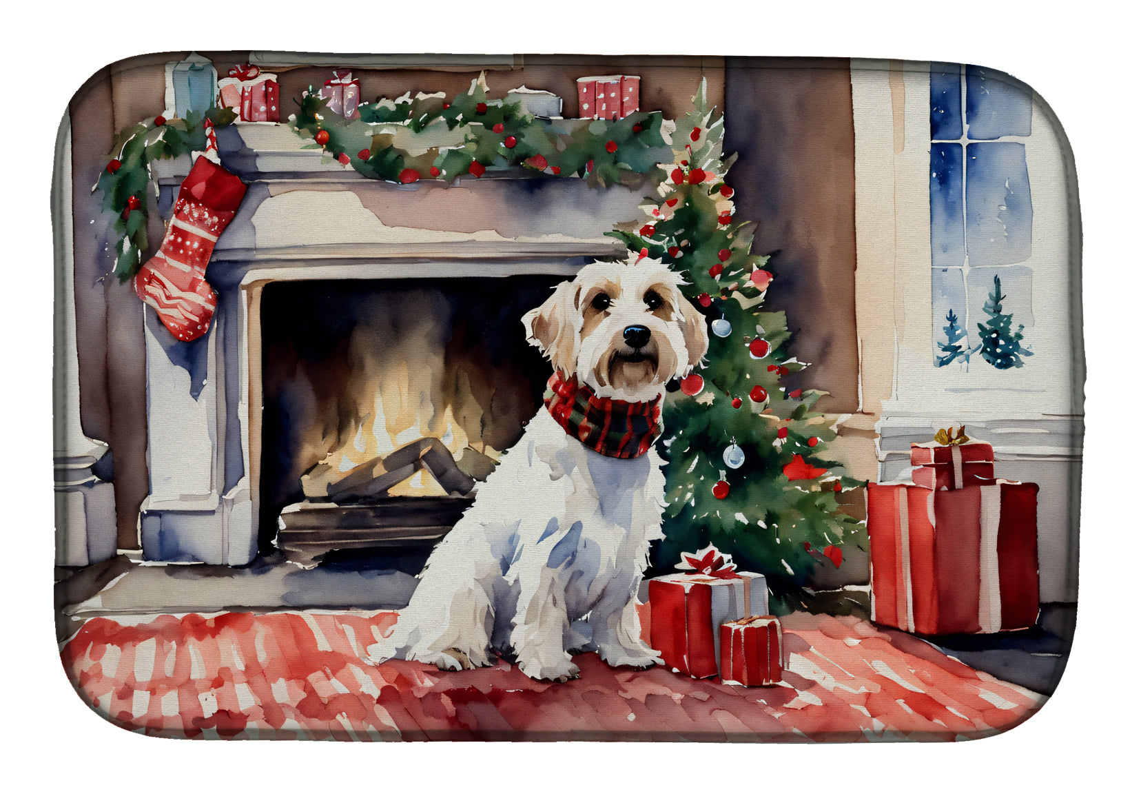 Sealyham Terrier Cozy Christmas Dish Drying Mat Absorbent Dish Drying Mat Pad for Kitchen Counter Dish Drainer Mat for Countertop, 14 x 21", Multicolor