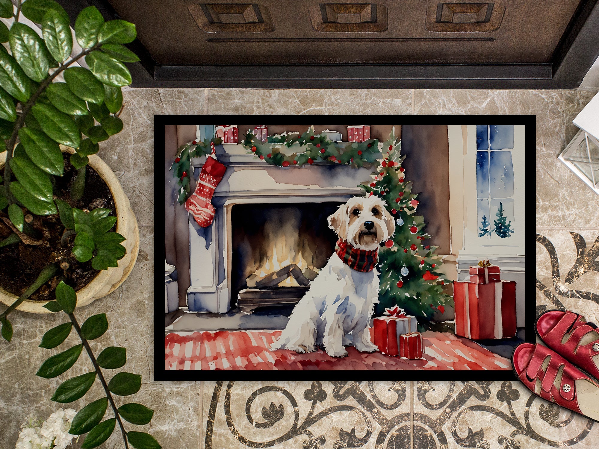 Sealyham Terrier Cozy Christmas Doormat Indoor Outdoor 24H X 36W Front Door Mat Rugs for Entryway, Non Slip Washable Low Pile,