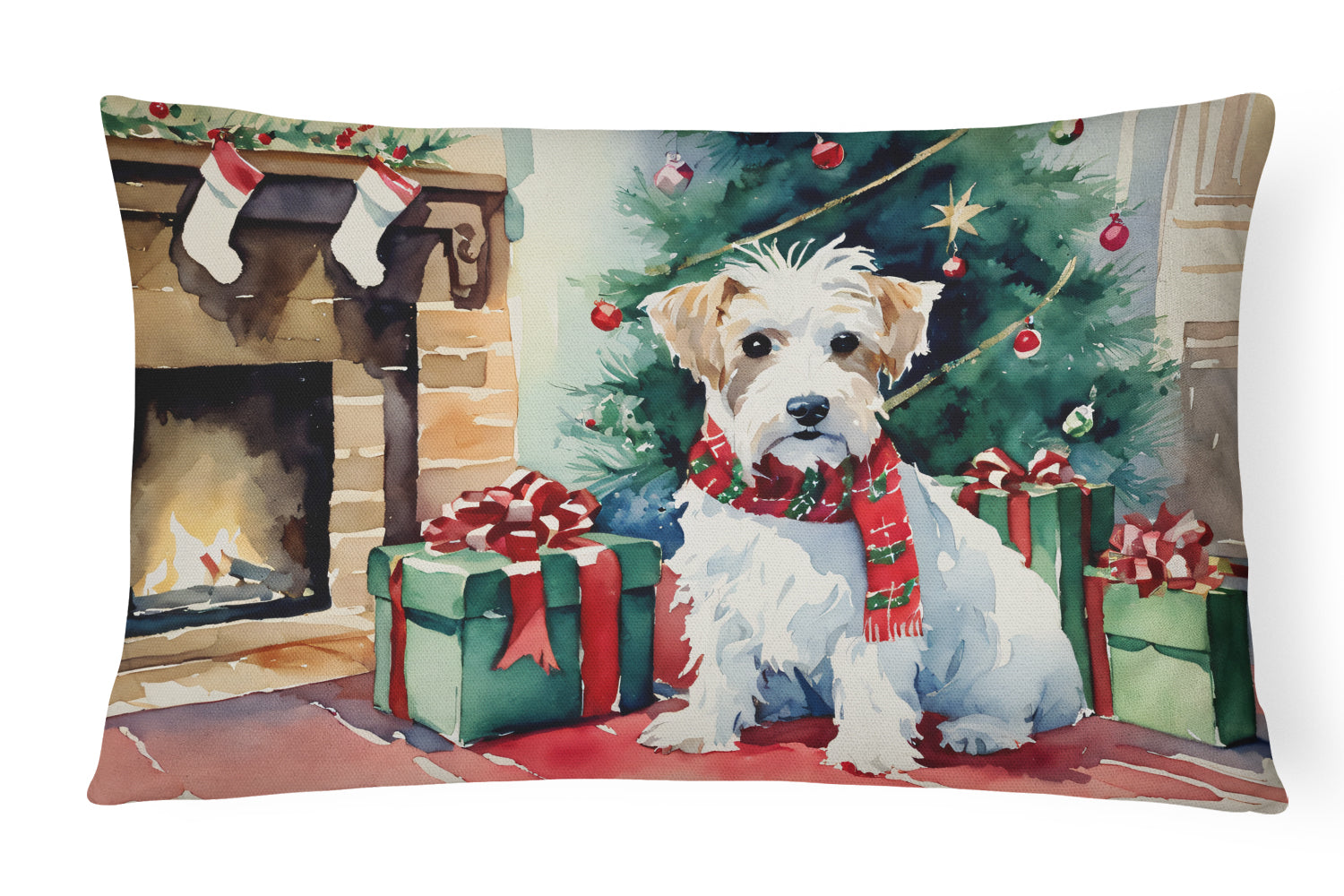 Sealyham Terrier Cozy Christmas Decorative Throw Pillow 12x16 Indoor Outdoor Accent Cushion, Fabric Cover with Insert for Sofa, Bed, Porch & Living Room