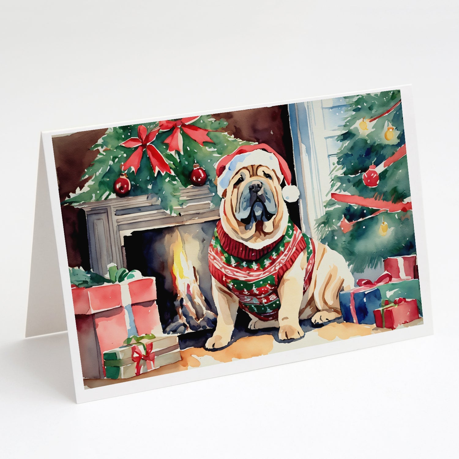 Shar Pei Cozy Christmas Greeting Cards Pack of 8 Blank Cards with Envelopes Whimsical A7 Size 5x7