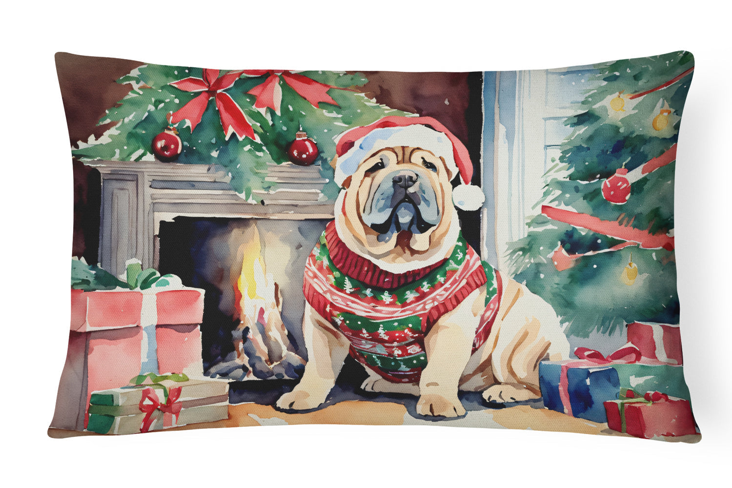 Shar Pei Cozy Christmas Decorative Throw Pillow 12x16 Indoor Outdoor Accent Cushion, Fabric Cover with Insert for Sofa, Bed, Porch & Living Room