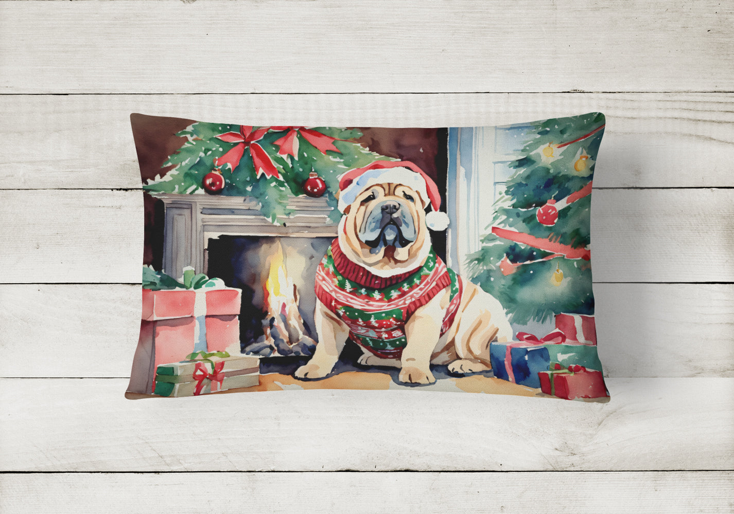 Shar Pei Cozy Christmas Decorative Throw Pillow 12x16 Indoor Outdoor Accent Cushion, Fabric Cover with Insert for Sofa, Bed, Porch & Living Room