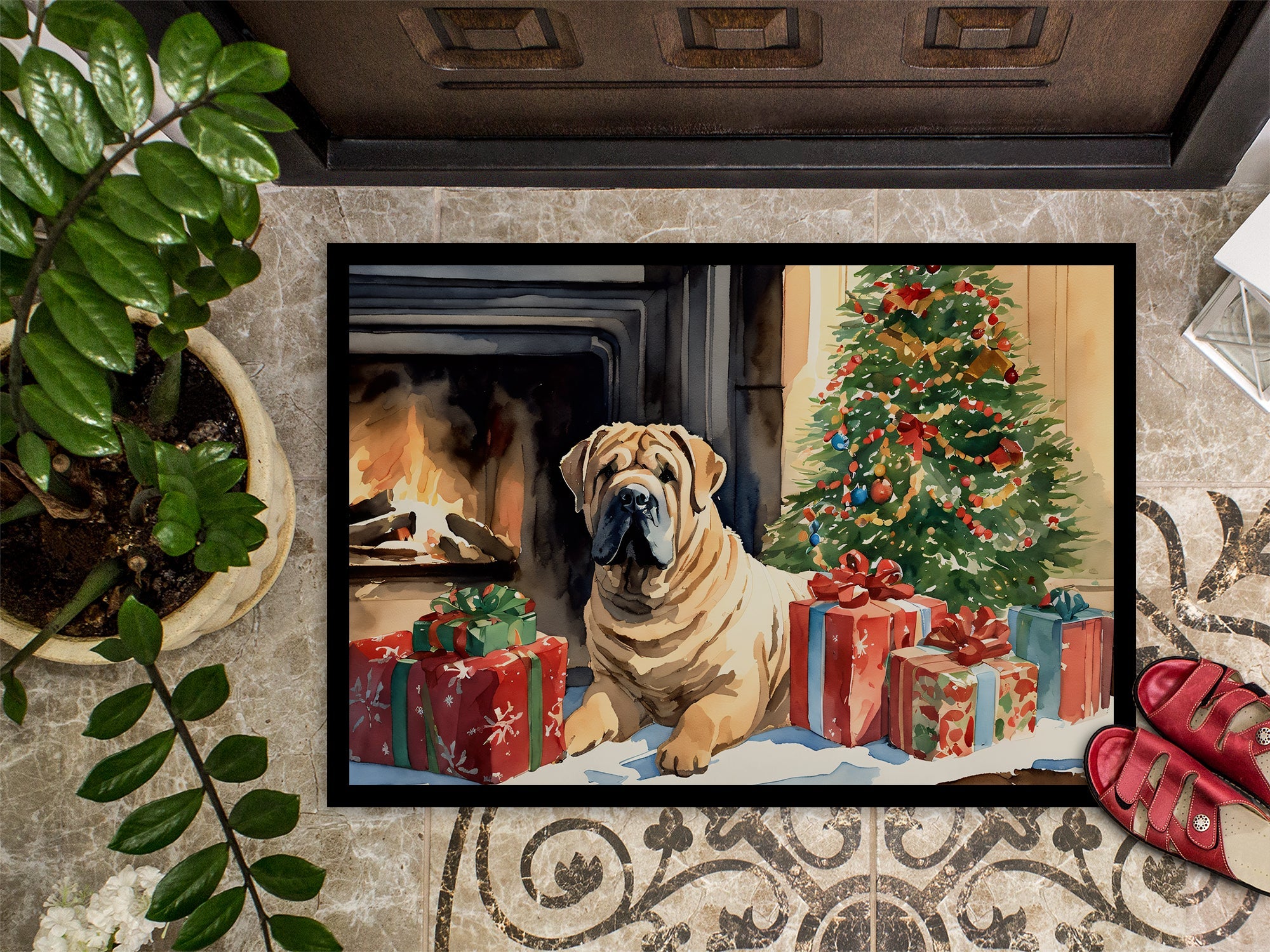 Shar Pei Cozy Christmas Doormat Indoor Outdoor 18H X 27W Front Door Mat Rugs for Entryway, Non Slip Washable
