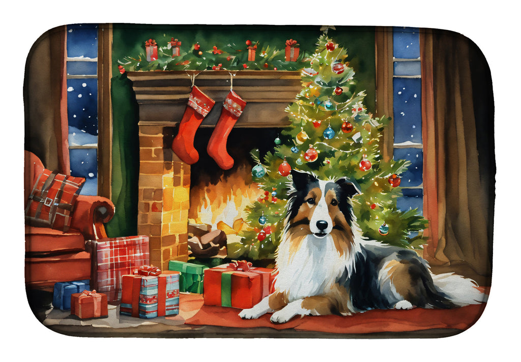 Sheltie Cozy Christmas Dish Drying Mat Absorbent Dish Drying Mat Pad for Kitchen Counter Dish Drainer Mat for Countertop, 14 x 21", Multicolor