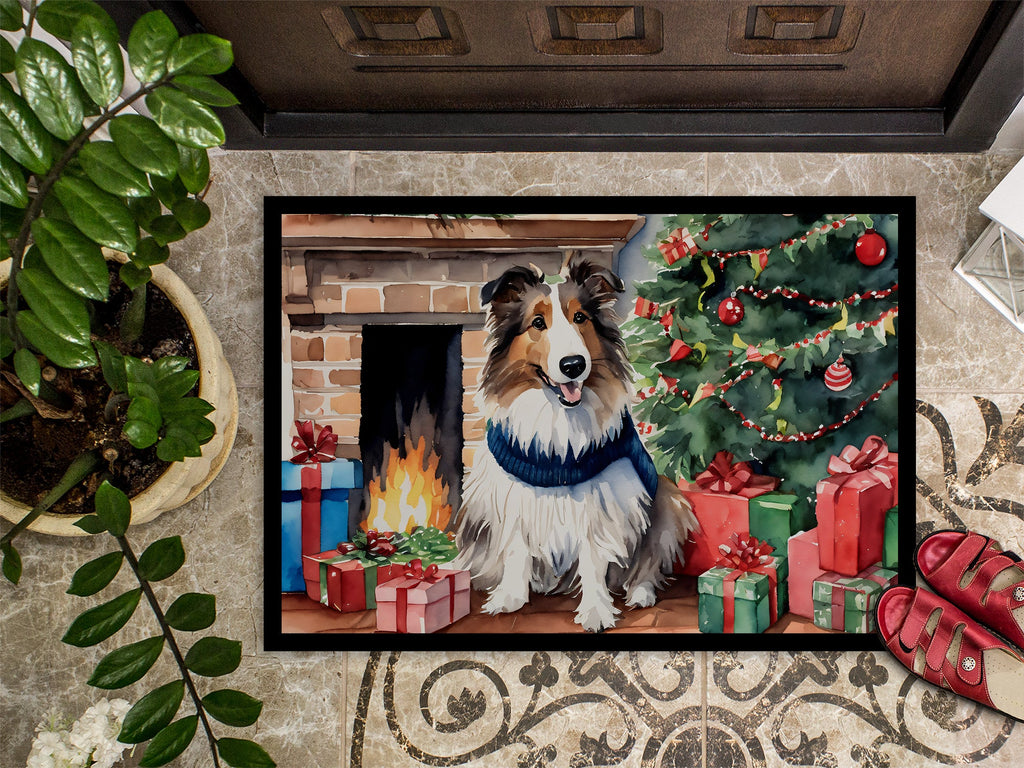 Sheltie Cozy Christmas Doormat Indoor Outdoor 24H X 36W Front Door Mat Rugs for Entryway, Non Slip Washable Low Pile,