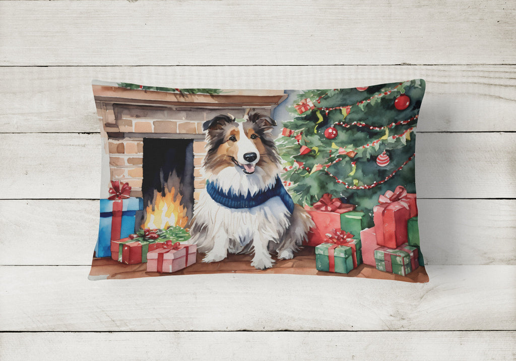 Sheltie Cozy Christmas Decorative Throw Pillow 12x16 Indoor Outdoor Accent Cushion, Fabric Cover with Insert for Sofa, Bed, Porch & Living Room