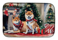 Shiba Inu Cozy Christmas Dish Drying Mat Absorbent Dish Drying Mat Pad for Kitchen Counter Dish Drainer Mat for Countertop, 14 x 21", Multicolor