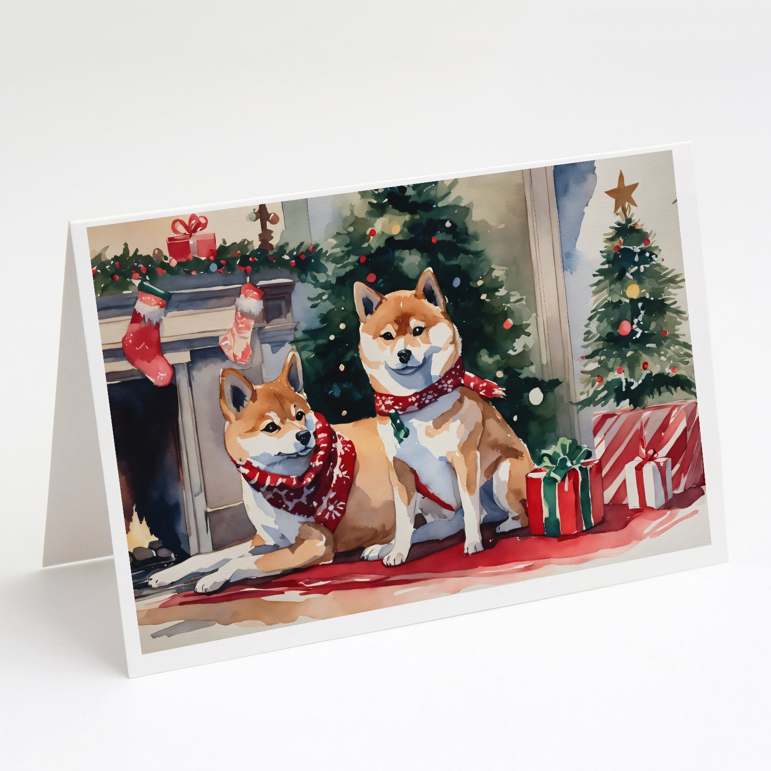 Shiba Inu Cozy Christmas Greeting Cards Pack of 8 Blank Cards with Envelopes Whimsical A7 Size 5x7