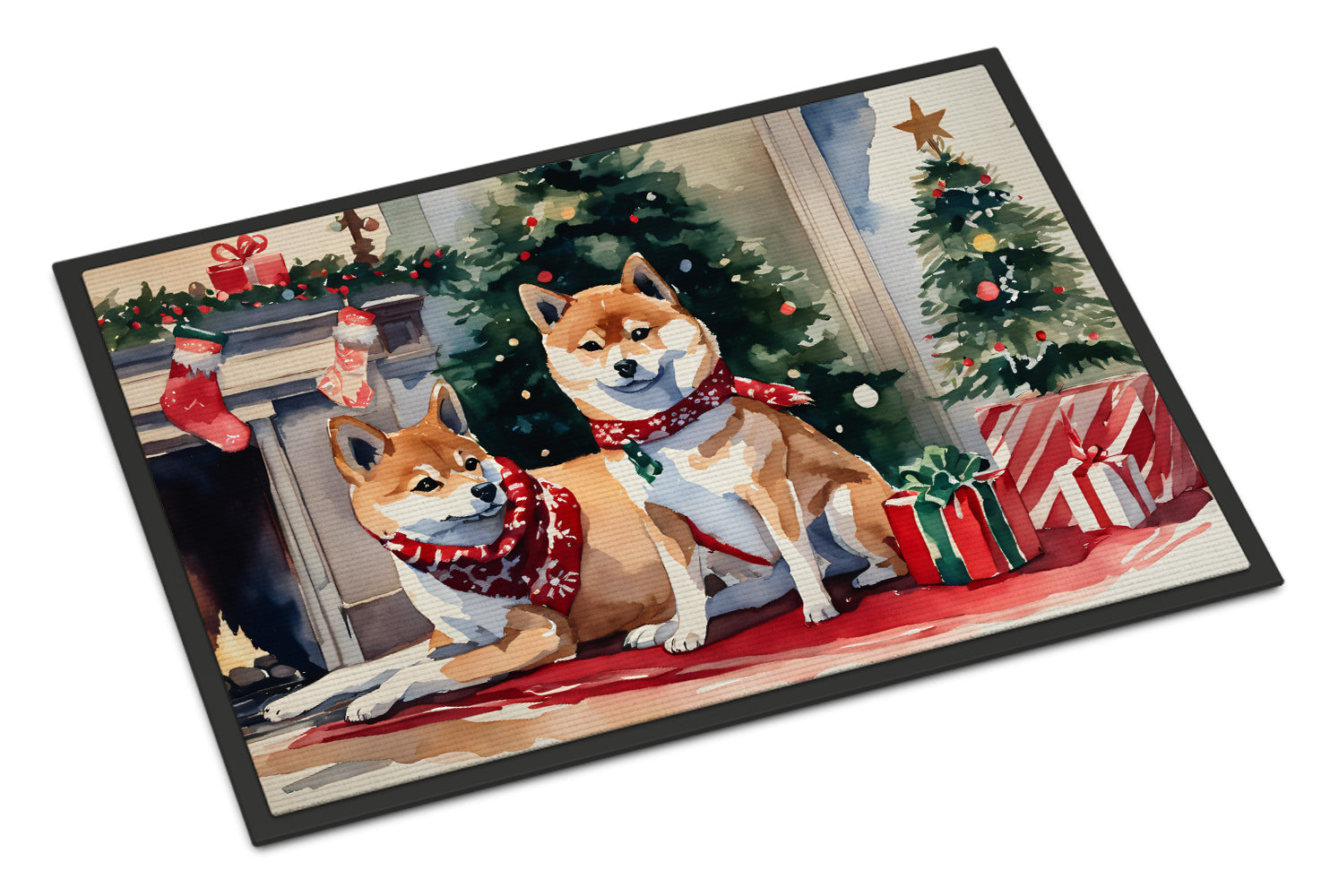 Shiba Inu Cozy Christmas Doormat Indoor Outdoor 18H X 27W Front Door Mat Rugs for Entryway, Non Slip Washable