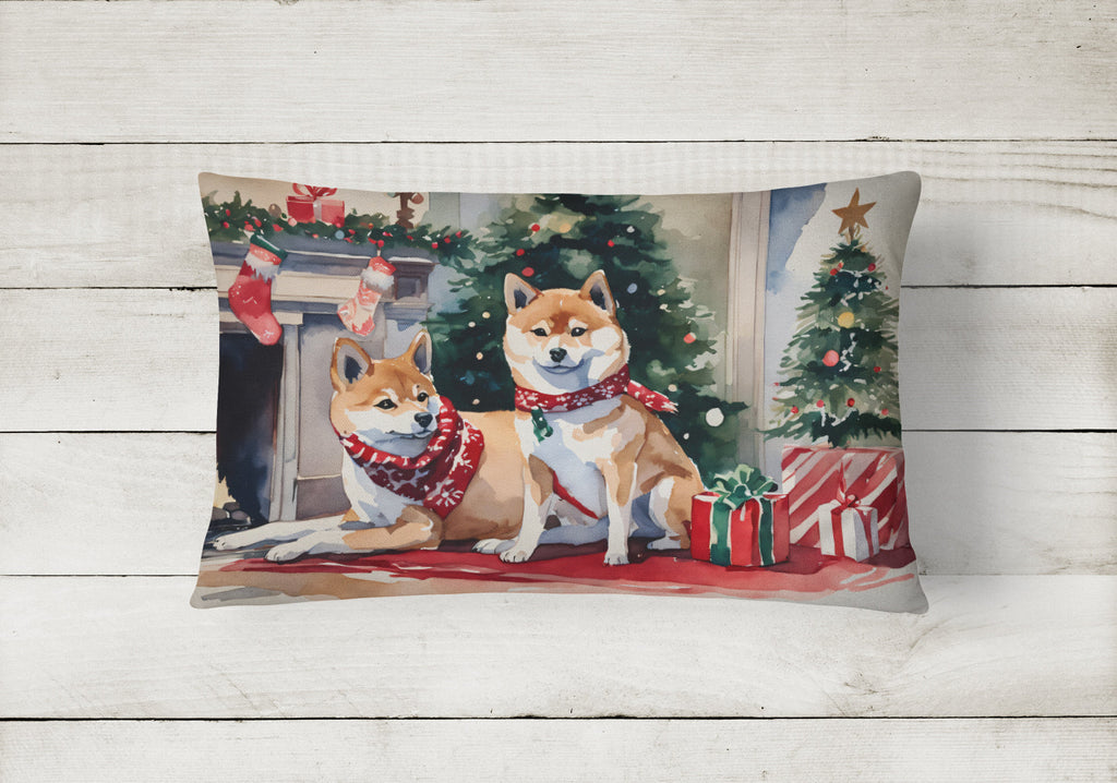 Shiba Inu Cozy Christmas Decorative Throw Pillow 12x16 Indoor Outdoor Accent Cushion, Fabric Cover with Insert for Sofa, Bed, Porch & Living Room
