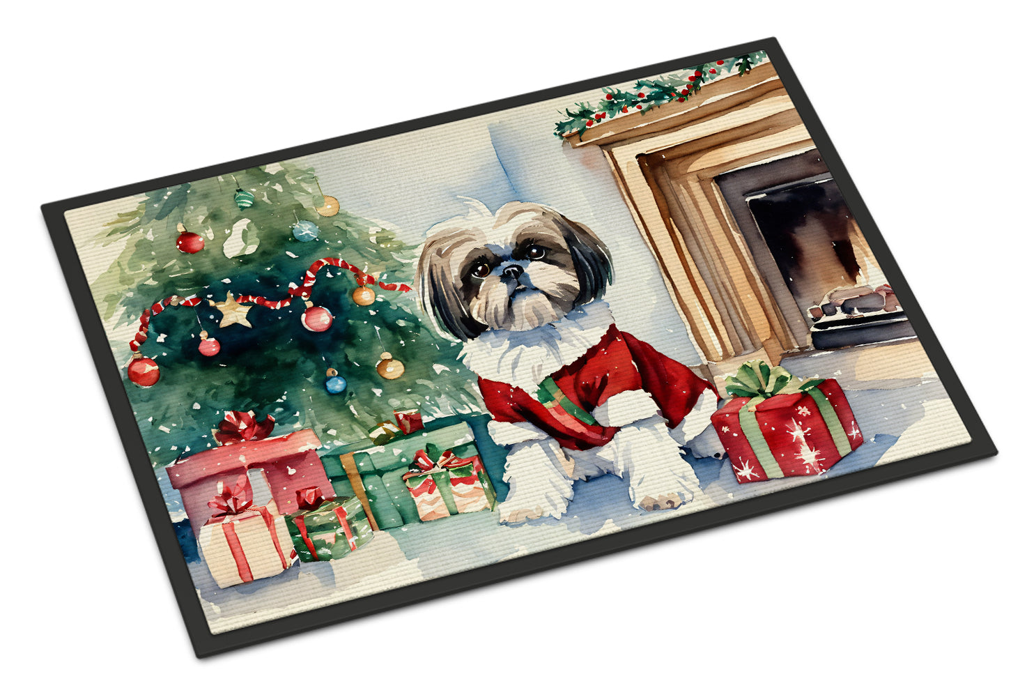 Shih Tzu Cozy Christmas Doormat Indoor Outdoor 18H X 27W Front Door Mat Rugs for Entryway, Non Slip Washable