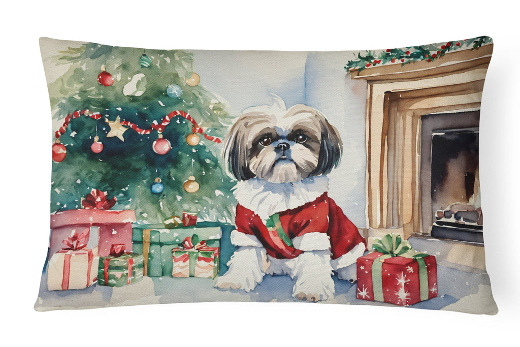 Shih Tzu Cozy Christmas Decorative Throw Pillow 12x16 Indoor Outdoor Accent Cushion, Fabric Cover with Insert for Sofa, Bed, Porch & Living Room