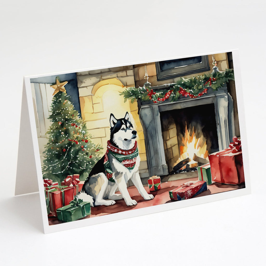 Siberian Husky Cozy Christmas Greeting Cards Pack of 8 Blank Cards with Envelopes Whimsical A7 Size 5x7