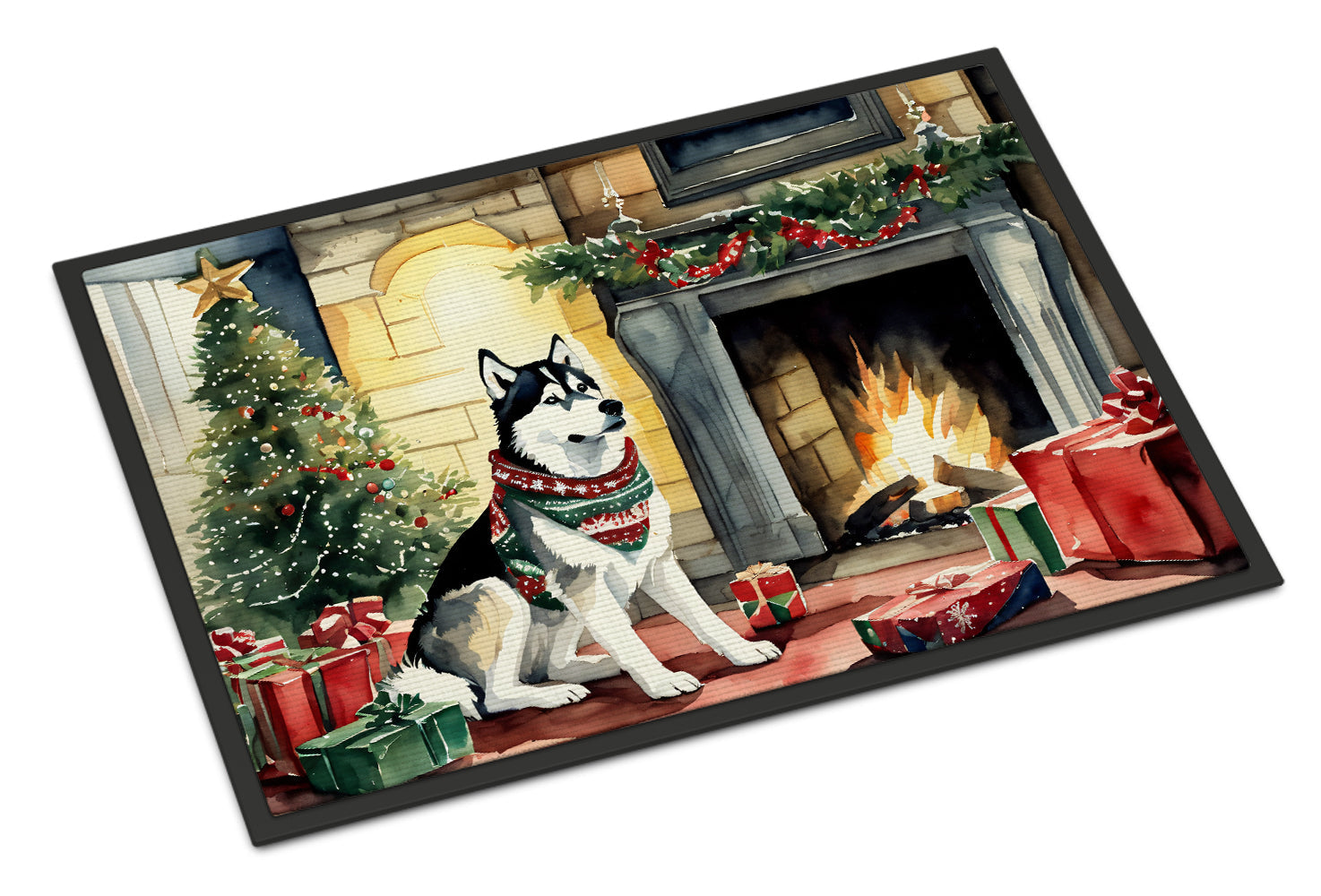 Siberian Husky Cozy Christmas Doormat Indoor Outdoor 24H X 36W Front Door Mat Rugs for Entryway, Non Slip Washable Low Pile,