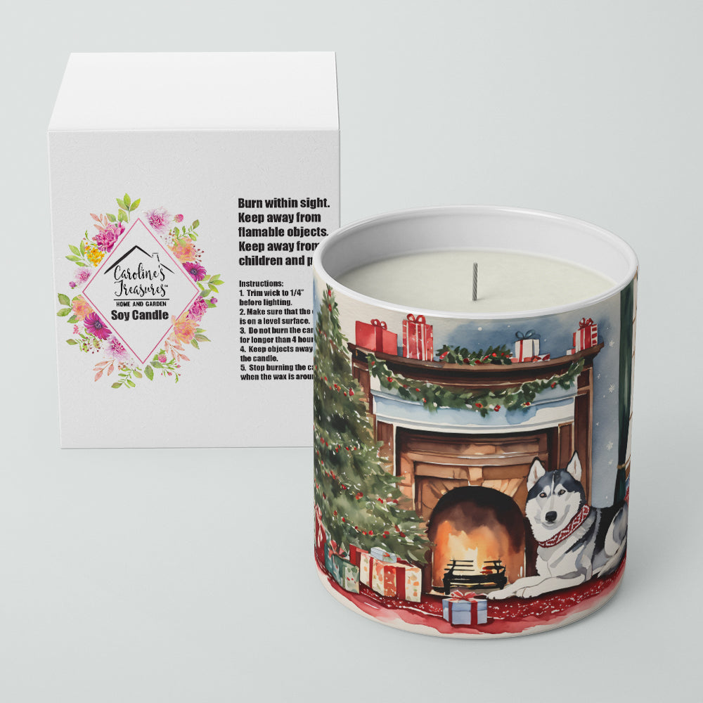 Siberian Husky Cozy Christmas Decorative Soy Candle Nature Soy Wax Essential Oil Home Decor Ideal for Bedroom Kitchen Bath Office Gift, 10 oz