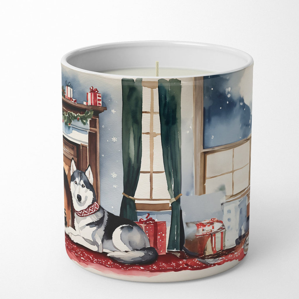 Siberian Husky Cozy Christmas Decorative Soy Candle Nature Soy Wax Essential Oil Home Decor Ideal for Bedroom Kitchen Bath Office Gift, 10 oz