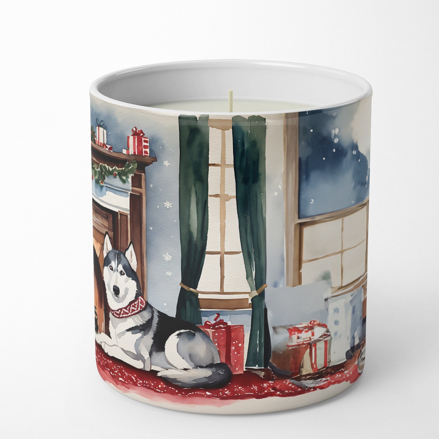 Siberian Husky Cozy Christmas Decorative Soy Candle Nature Soy Wax Essential Oil Home Decor Ideal for Bedroom Kitchen Bath Office Gift, 10 oz