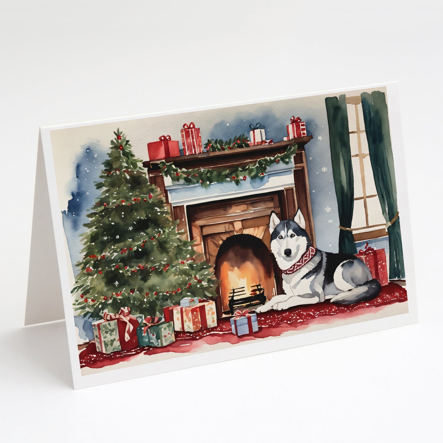 Siberian Husky Cozy Christmas Greeting Cards Pack of 8 Blank Cards with Envelopes Whimsical A7 Size 5x7