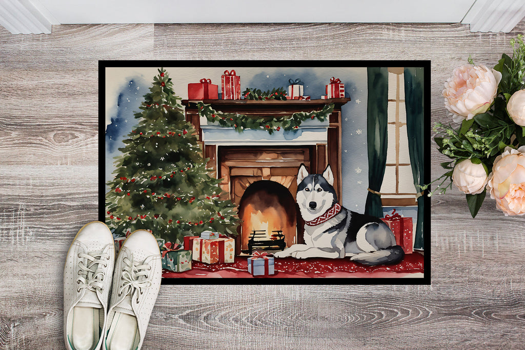 Siberian Husky Cozy Christmas Doormat Indoor Outdoor 24H X 36W Front Door Mat Rugs for Entryway, Non Slip Washable Low Pile,