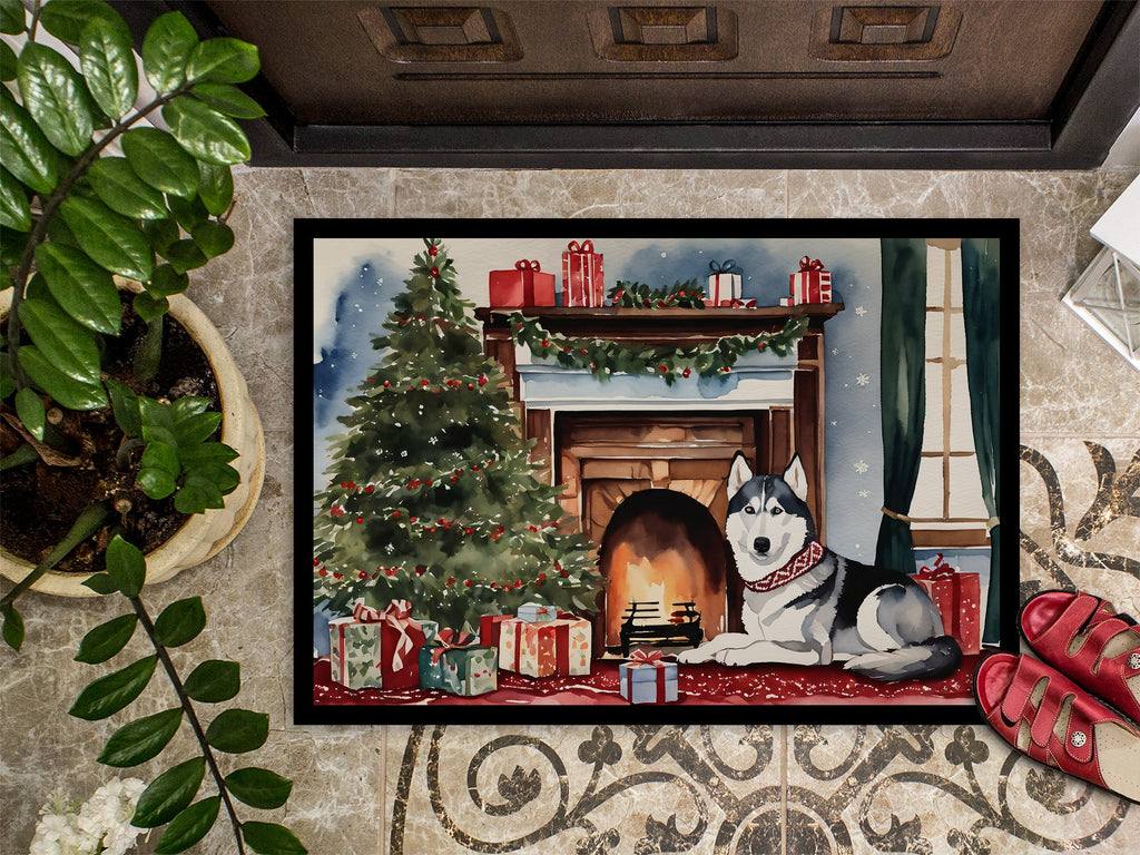 Siberian Husky Cozy Christmas Doormat Indoor Outdoor 24H X 36W Front Door Mat Rugs for Entryway, Non Slip Washable Low Pile,