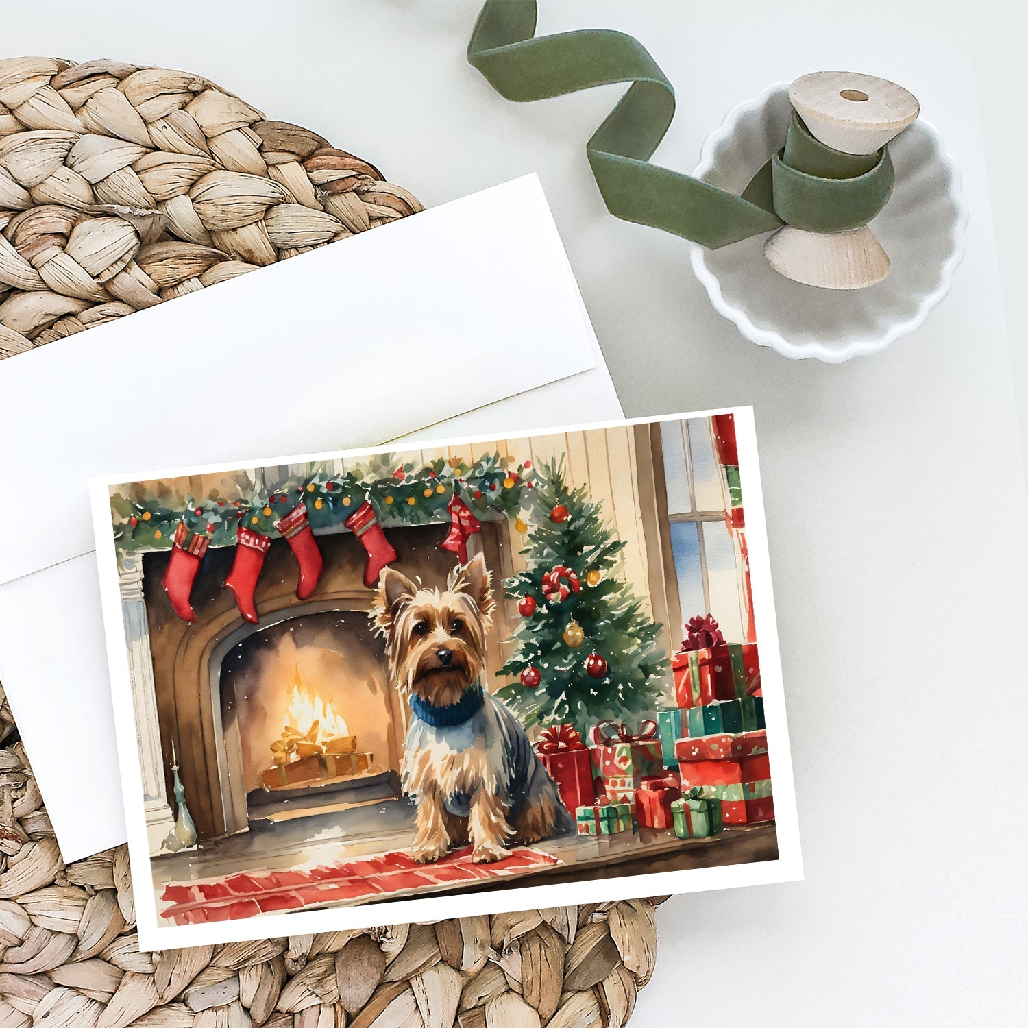 Silky Terrier Cozy Christmas Greeting Cards Pack of 8 Blank Cards with Envelopes Whimsical A7 Size 5x7