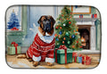 Tibetan Mastiff Cozy Christmas Dish Drying Mat Absorbent Dish Drying Mat Pad for Kitchen Counter Dish Drainer Mat for Countertop, 14 x 21", Multicolor