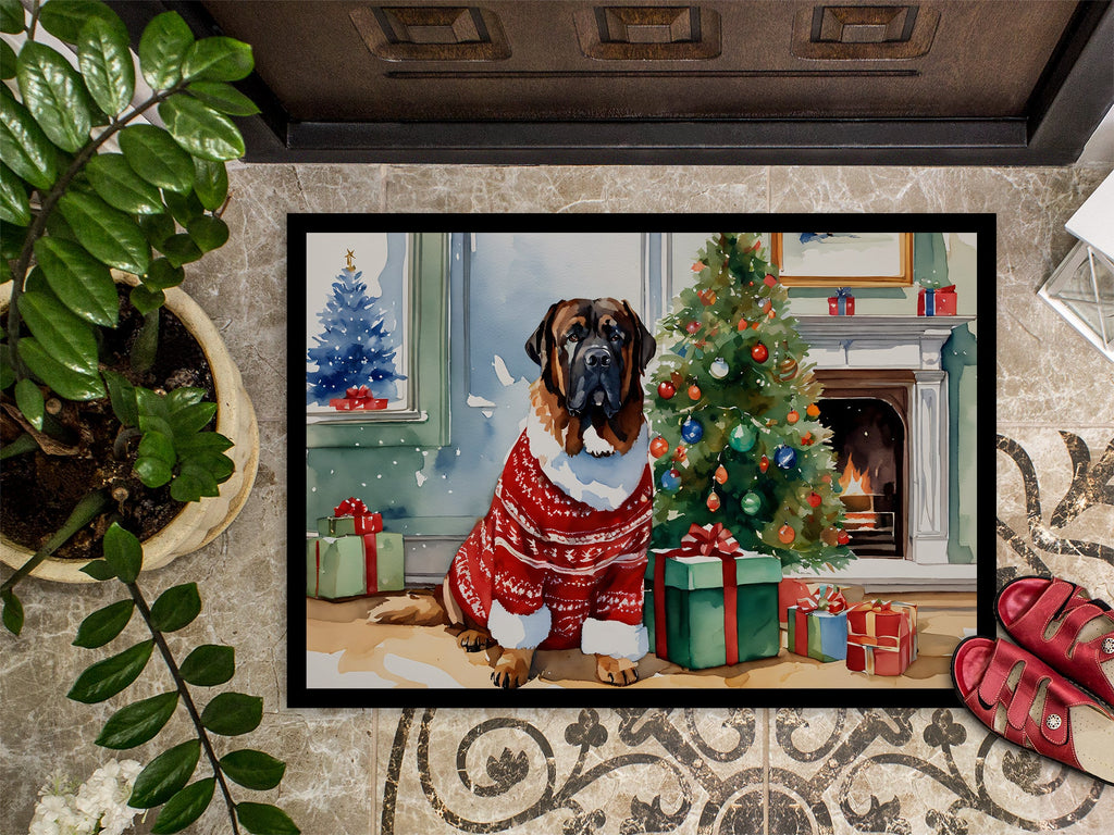 Tibetan Mastiff Cozy Christmas Doormat Indoor Outdoor 24H X 36W Front Door Mat Rugs for Entryway, Non Slip Washable Low Pile,