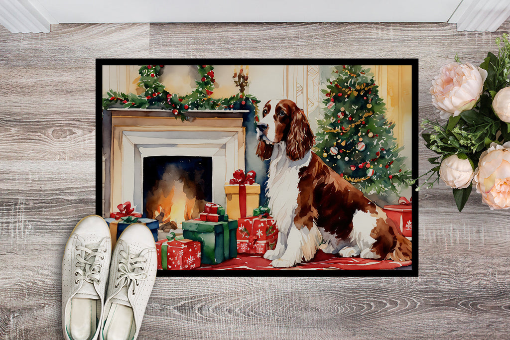 Welsh Springer Spaniel Cozy Christmas Doormat Indoor Outdoor 24H X 36W Front Door Mat Rugs for Entryway, Non Slip Washable Low Pile,