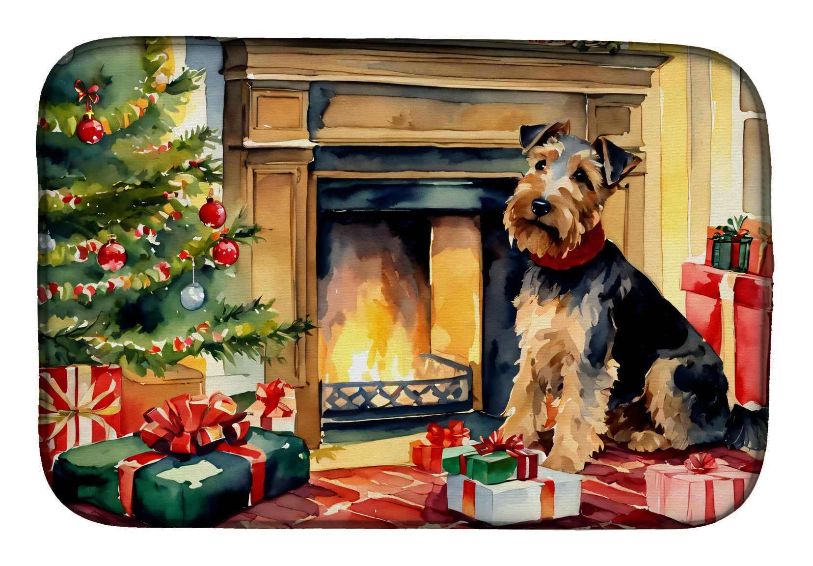 Welsh Terrier Cozy Christmas Dish Drying Mat Absorbent Dish Drying Mat Pad for Kitchen Counter Dish Drainer Mat for Countertop, 14 x 21", Multicolor