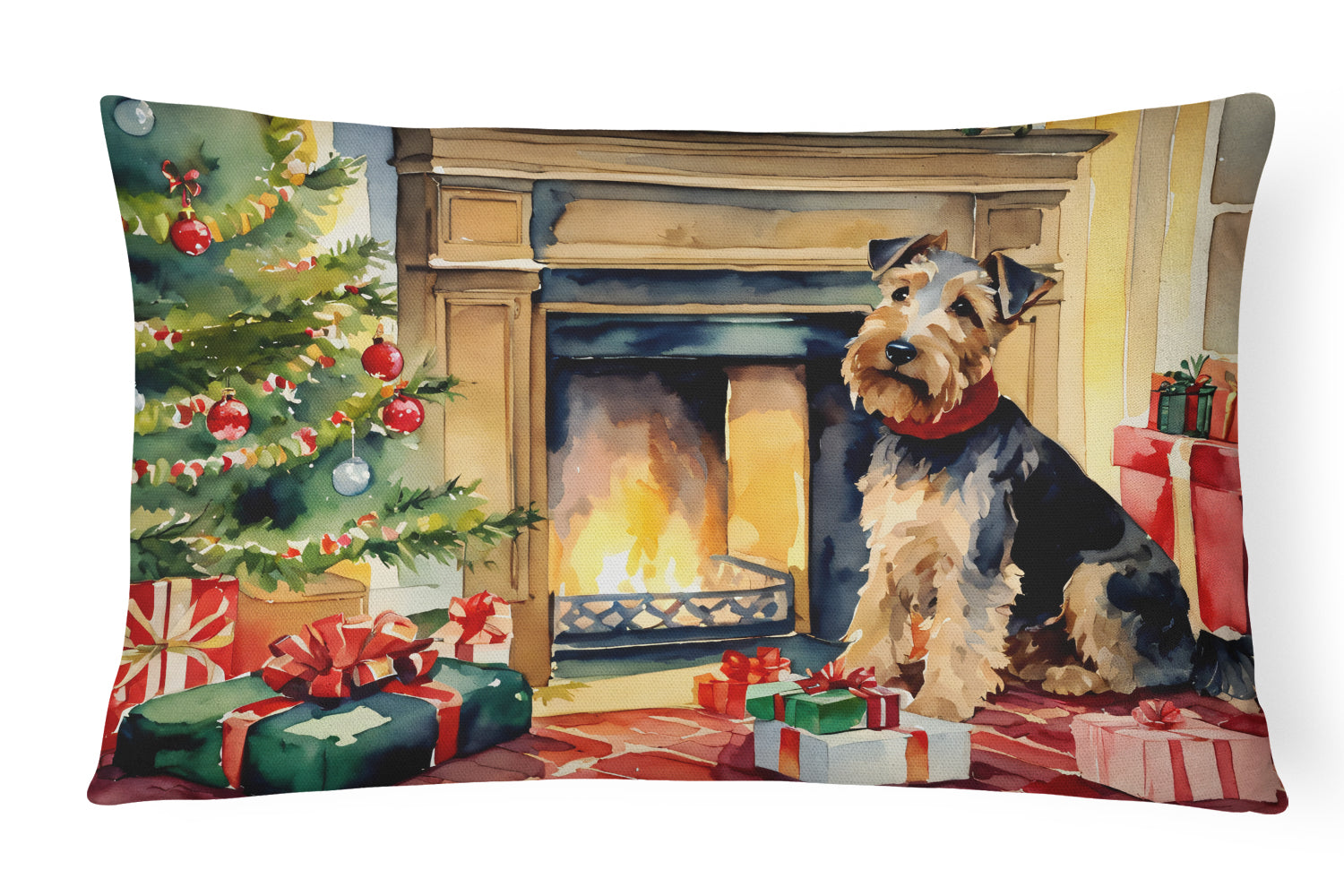 Welsh Terrier Cozy Christmas Decorative Throw Pillow 12x16 Indoor Outdoor Accent Cushion, Fabric Cover with Insert for Sofa, Bed, Porch & Living Room