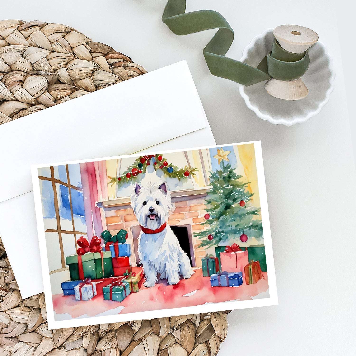 Westie Cozy Christmas Greeting Cards Pack of 8 Blank Cards with Envelopes Whimsical A7 Size 5x7