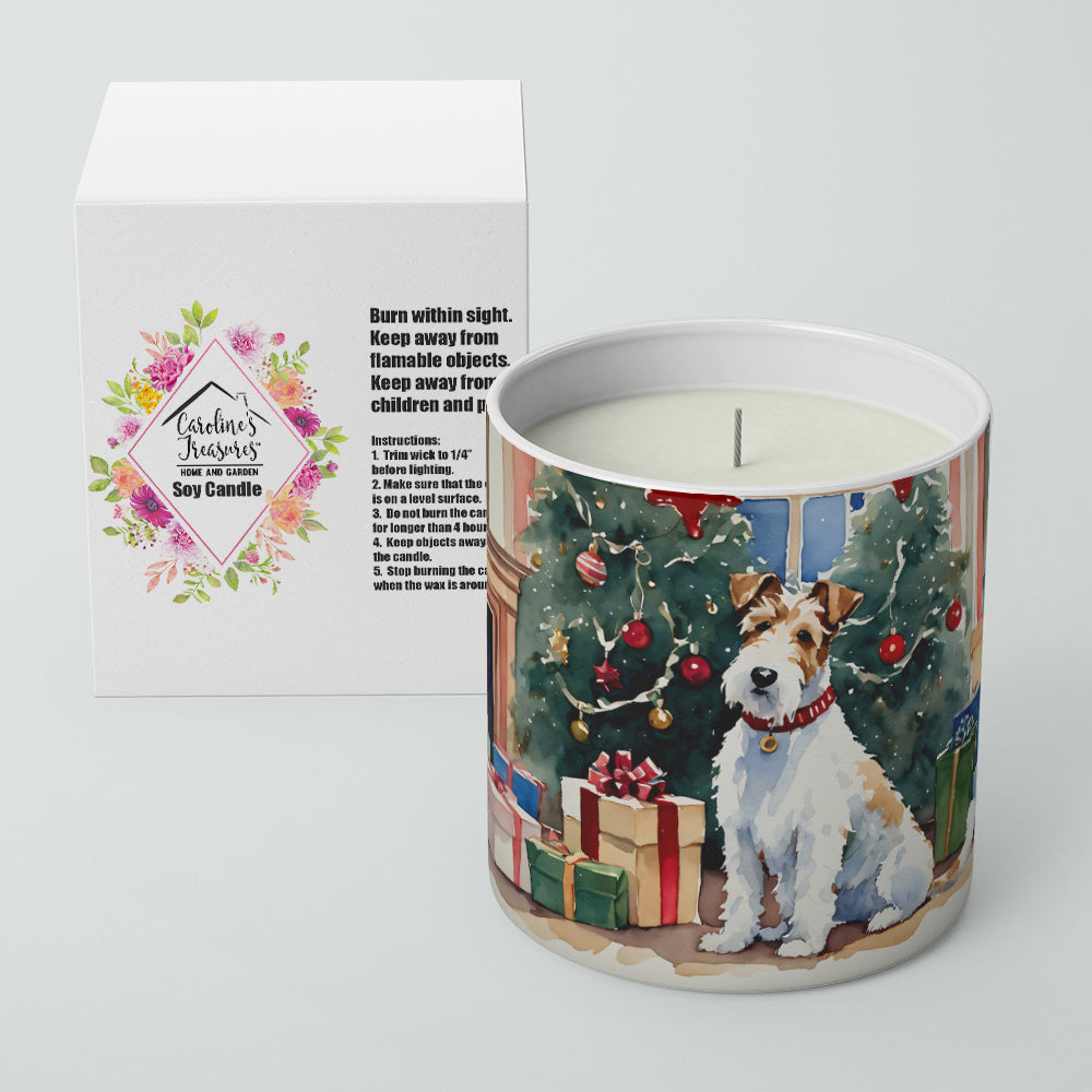 Fox Terrier Cozy Christmas Decorative Soy Candle Nature Soy Wax Essential Oil Home Decor Ideal for Bedroom Kitchen Bath Office Gift, 10 oz