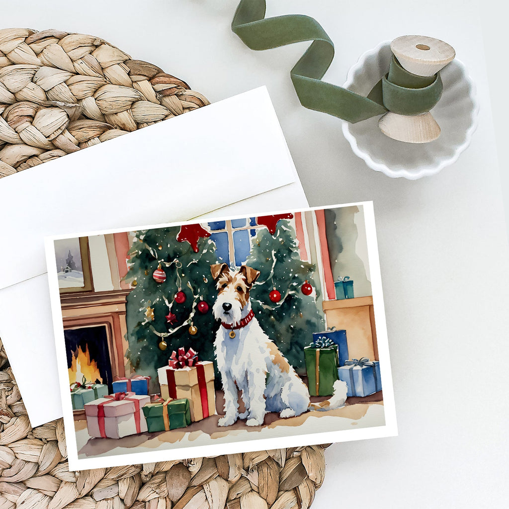 Fox Terrier Cozy Christmas Greeting Cards Pack of 8 Blank Cards with Envelopes Whimsical A7 Size 5x7
