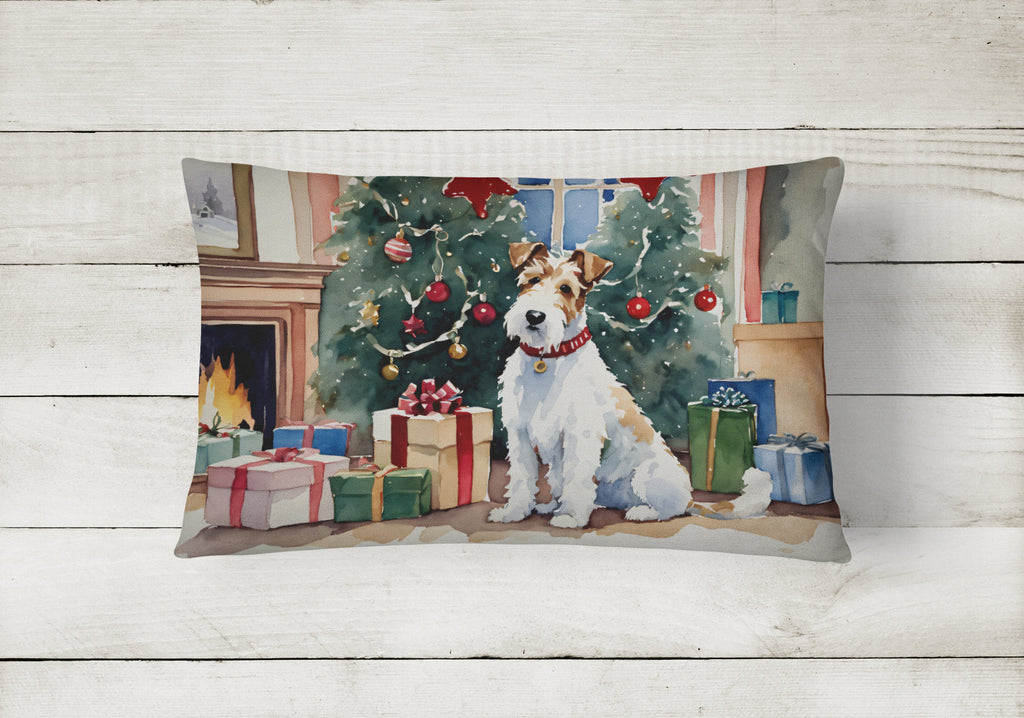 Fox Terrier Cozy Christmas Decorative Throw Pillow 12x16 Indoor Outdoor Accent Cushion, Fabric Cover with Insert for Sofa, Bed, Porch & Living Room