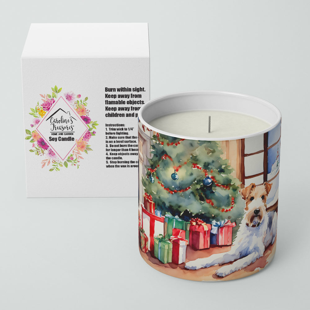Fox Terrier Cozy Christmas Decorative Soy Candle Nature Soy Wax Essential Oil Home Decor Ideal for Bedroom Kitchen Bath Office Gift, 10 oz
