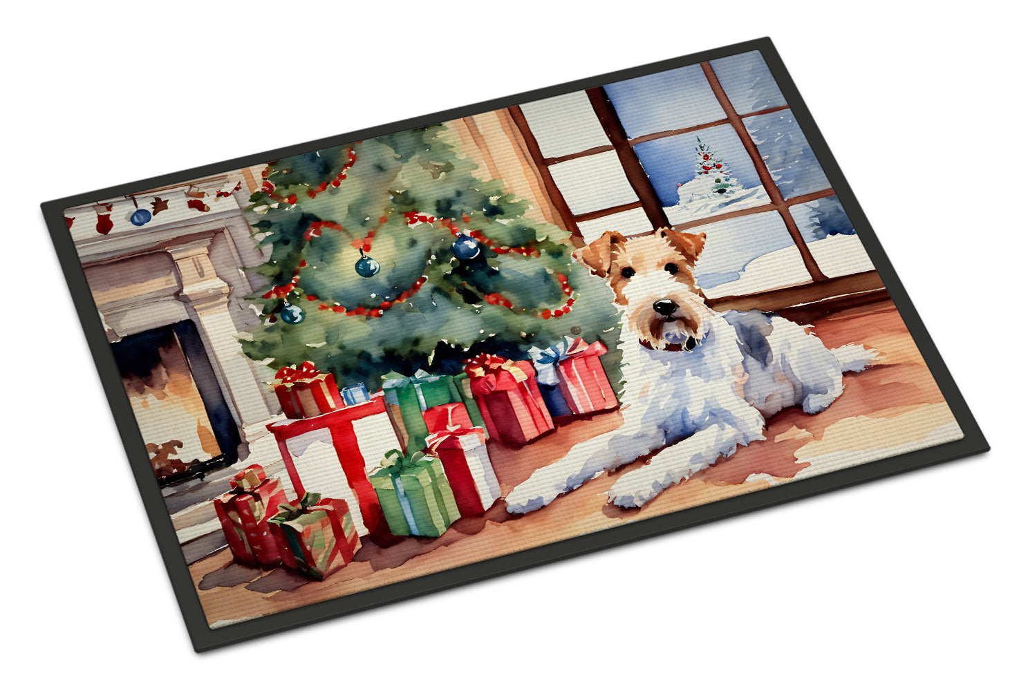 Fox Terrier Cozy Christmas Doormat Indoor Outdoor 24H X 36W Front Door Mat Rugs for Entryway, Non Slip Washable Low Pile,