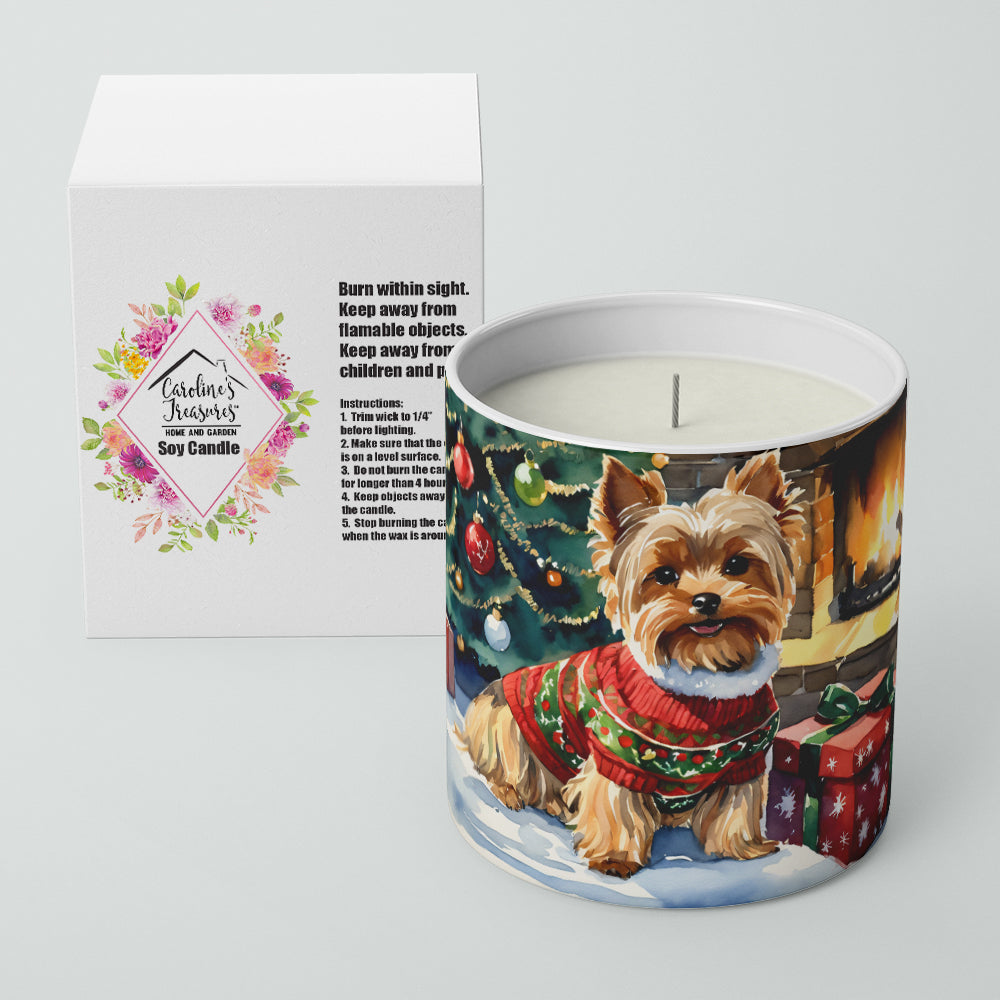 Yorkshire Terrier Cozy Christmas Decorative Soy Candle Nature Soy Wax Essential Oil Home Decor Ideal for Bedroom Kitchen Bath Office Gift, 10 oz