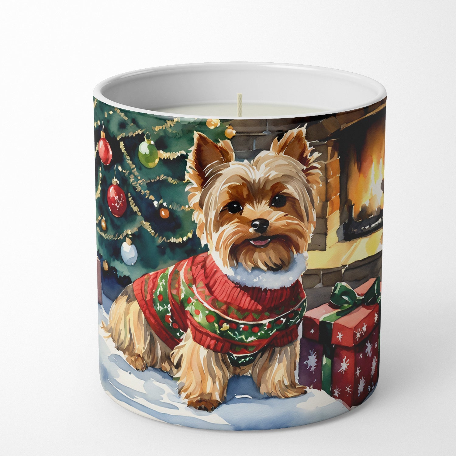 Yorkshire Terrier Cozy Christmas Decorative Soy Candle Nature Soy Wax Essential Oil Home Decor Ideal for Bedroom Kitchen Bath Office Gift, 10 oz