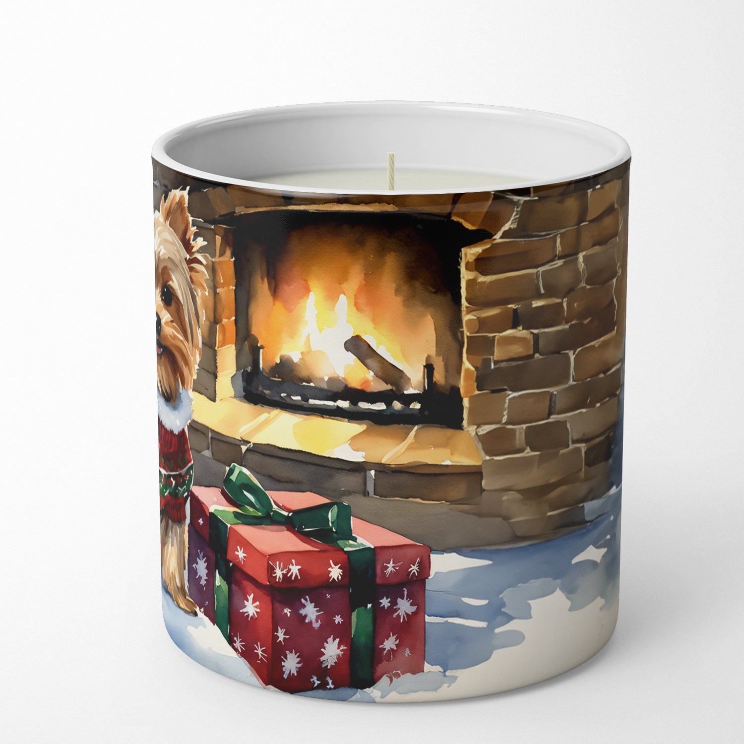 Yorkshire Terrier Cozy Christmas Decorative Soy Candle Nature Soy Wax Essential Oil Home Decor Ideal for Bedroom Kitchen Bath Office Gift, 10 oz